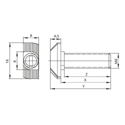 Boulon marteau M6x25 pour profilés à fente de 8 mm